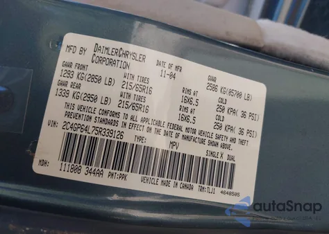 2005 Chrysler Town & Country Limited from USA, damaged, VIN 2C4GP64L75R339126